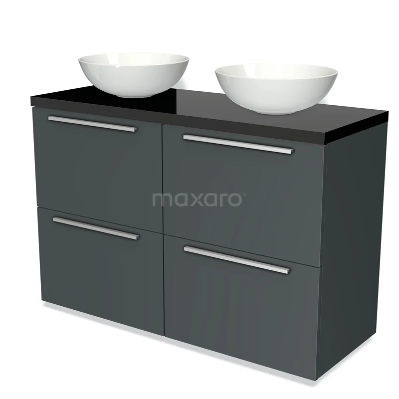 Modulo Plato Vanity units for countertop basin | 120 cm Dark grey Flat front High-gloss black worktop 4 high drawers BMK14-00174