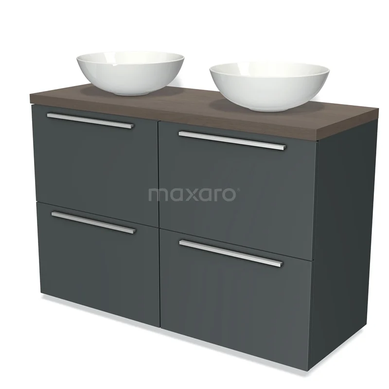Modulo Plato Vanity units for countertop basin | 120 cm Dark grey Flat front Dark brown oak worktop 4 high drawers BMK14-00179