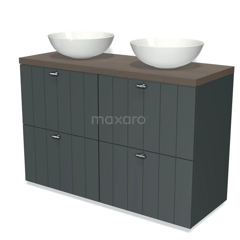 Modulo Plato Vanity units for countertop basin | 120 cm Dark grey Slat front Dark brown oak worktop 4 high drawers BMK14-00193
