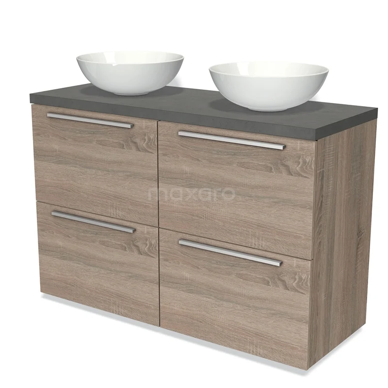 Modulo Plato Vanity units for countertop basin | 120 cm Oak Flat front Dark grey concrete worktop 4 high drawers BMK14-00266
