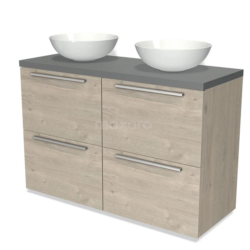 Modulo Plato Vanity units for countertop basin | 120 cm Light grey oak Flat front Mid grey worktop 4 high drawers BMK14-00282