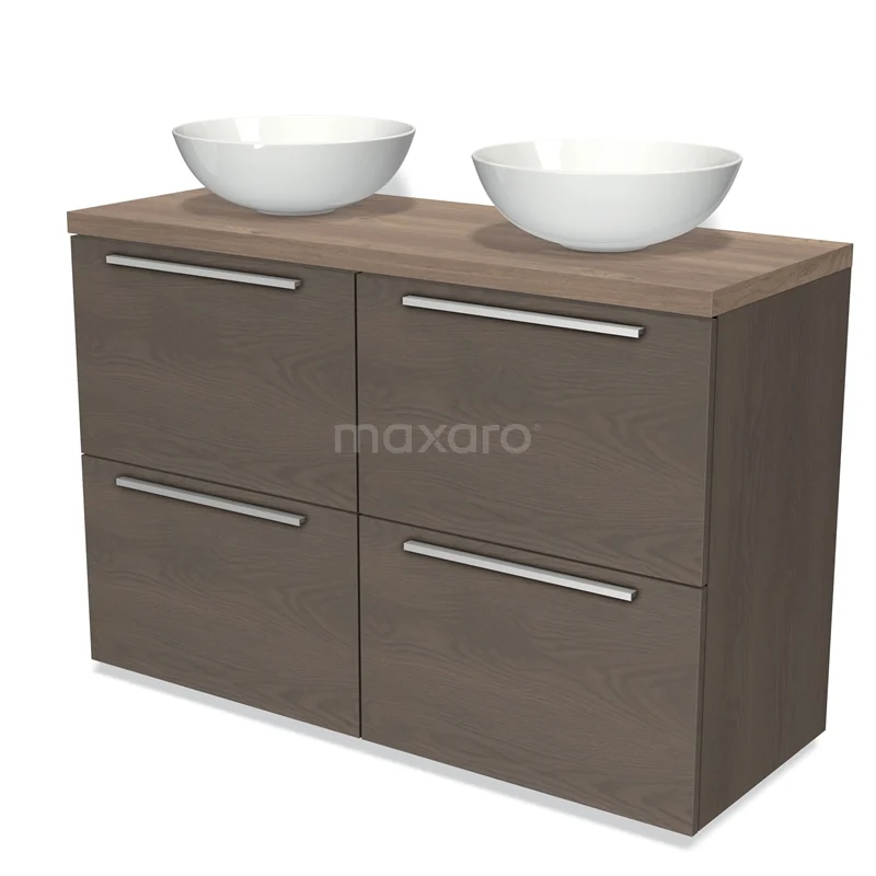 Modulo Plato Vanity units for countertop basin | 120 cm Dark brown oak Flat front Mid brown oak worktop 4 high drawers BMK14-00374
