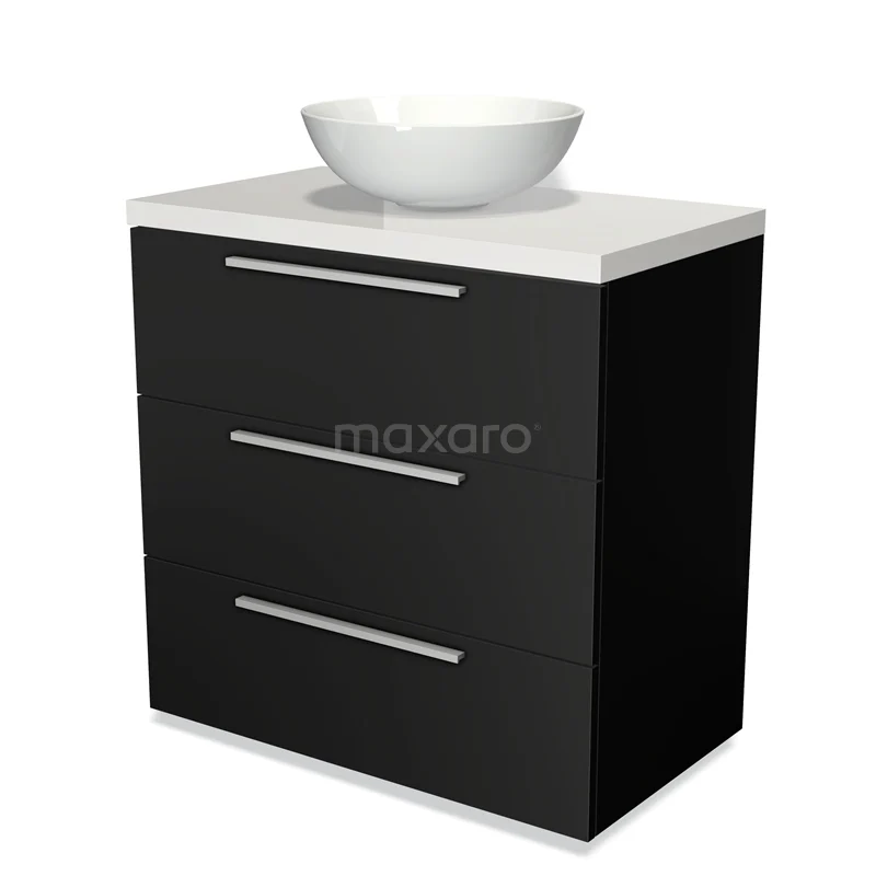 Modulo Plato Vanity units for countertop basin | 80 cm Matte black Flat front High-gloss white worktop 3 drawers BMK19-00003