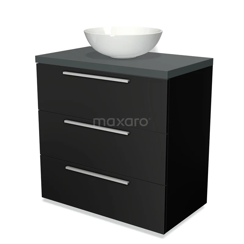 Modulo Plato Vanity units for countertop basin | 80 cm Matte black Flat front Dark grey worktop 3 drawers BMK19-00005