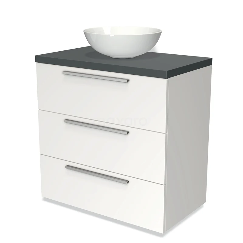 Modulo Plato Vanity units for countertop basin | 80 cm Matte white Flat front Dark grey worktop 3 drawers BMK19-00131