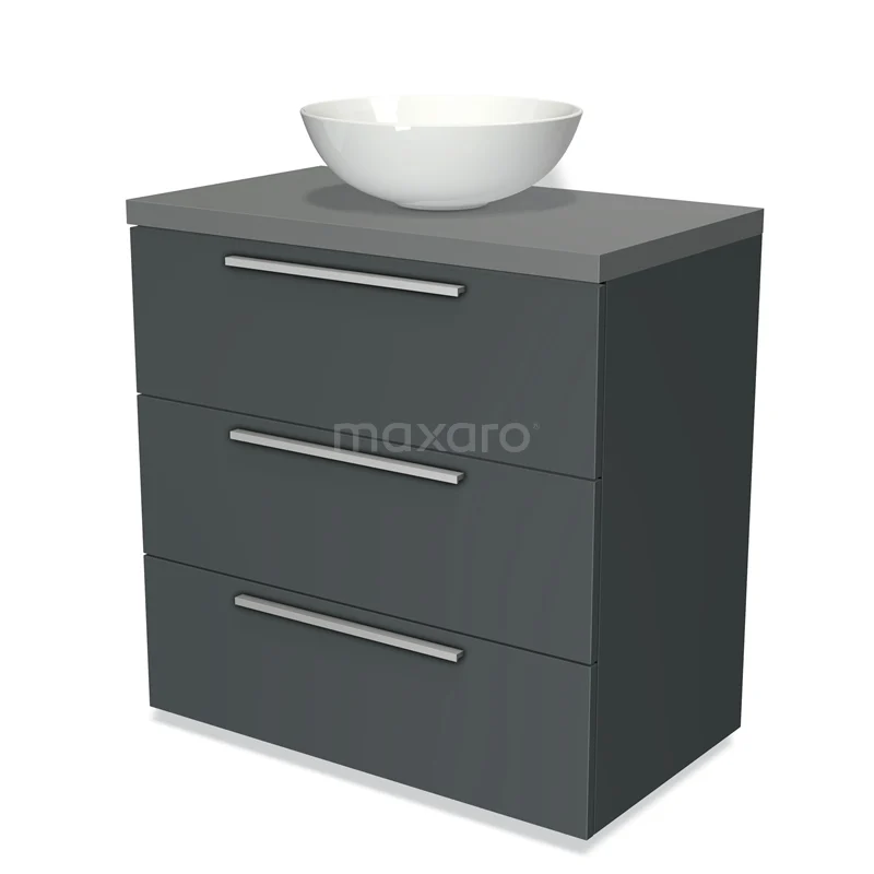 Modulo Plato Vanity units for countertop basin | 80 cm Dark grey Flat front Mid grey worktop 3 drawers BMK19-00170