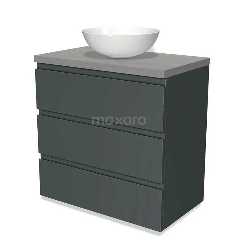 Modulo Plato Vanity units for countertop basin | 80 cm Dark grey Handle-less front Light grey concrete worktop 3 drawers BMK19-00209