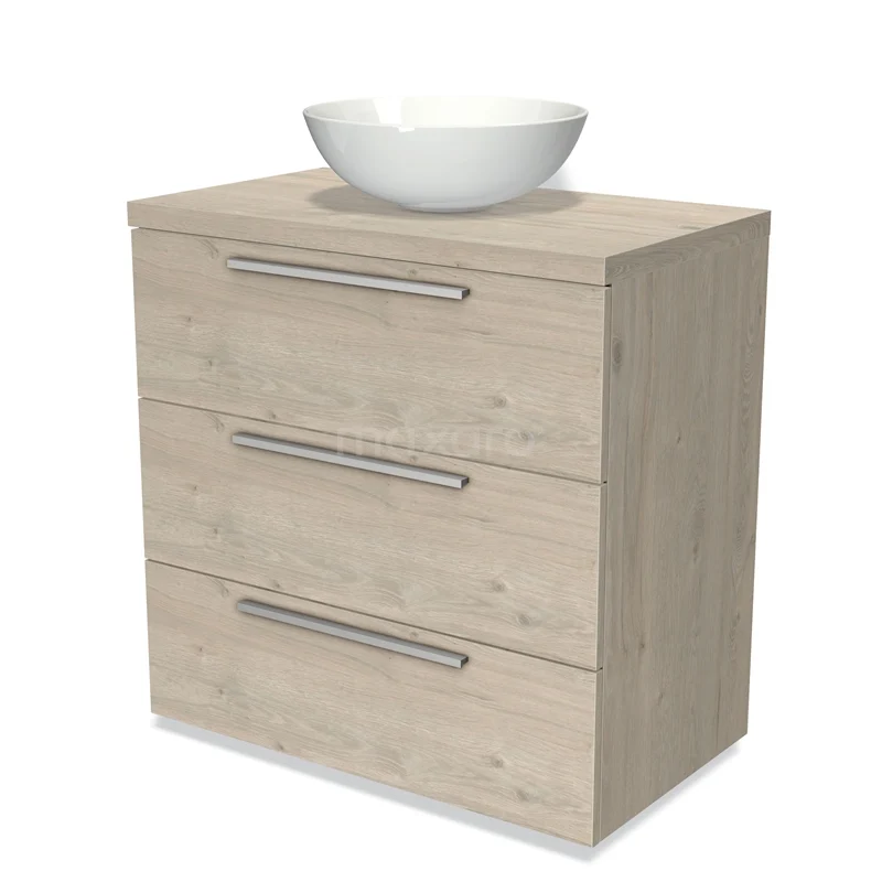 Modulo Plato Vanity units for countertop basin | 80 cm Light grey oak Flat front Light grey oak worktop 3 drawers BMK19-00288