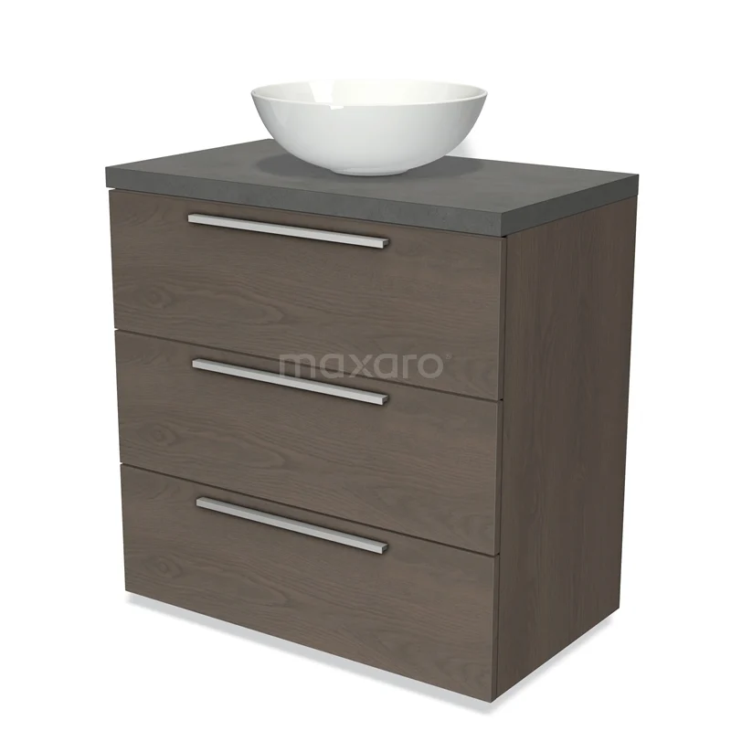 Modulo Plato Vanity units for countertop basin | 80 cm Dark brown oak Flat front Dark grey concrete worktop 3 drawers BMK19-00378