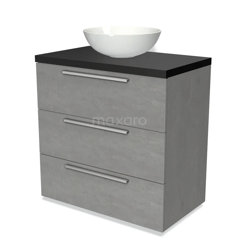 Modulo Plato Vanity units for countertop basin | 80 cm Light grey concrete Flat front Matte black worktop 3 drawers BMK19-00421
