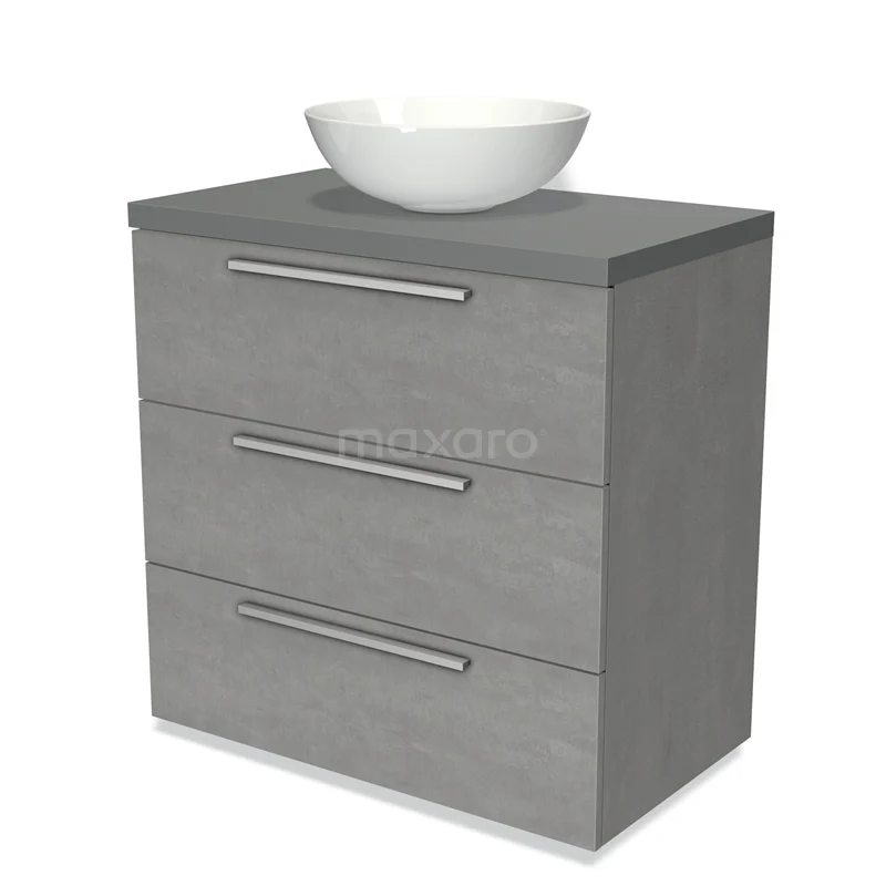 Modulo Plato Vanity units for countertop basin | 80 cm Light grey concrete Flat front Mid grey worktop 3 drawers BMK19-00422