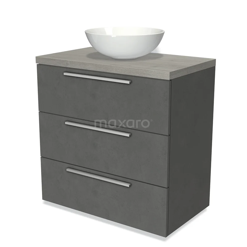 Modulo Plato Vanity units for countertop basin | 80 cm Dark grey concrete Flat front Grey oak worktop 3 drawers BMK19-00446