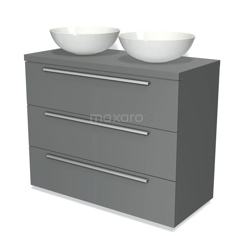 Modulo Plato Vanity units for countertop basin | 100 cm Mid grey Flat front Mid grey worktop 3 drawers BMK19-00492