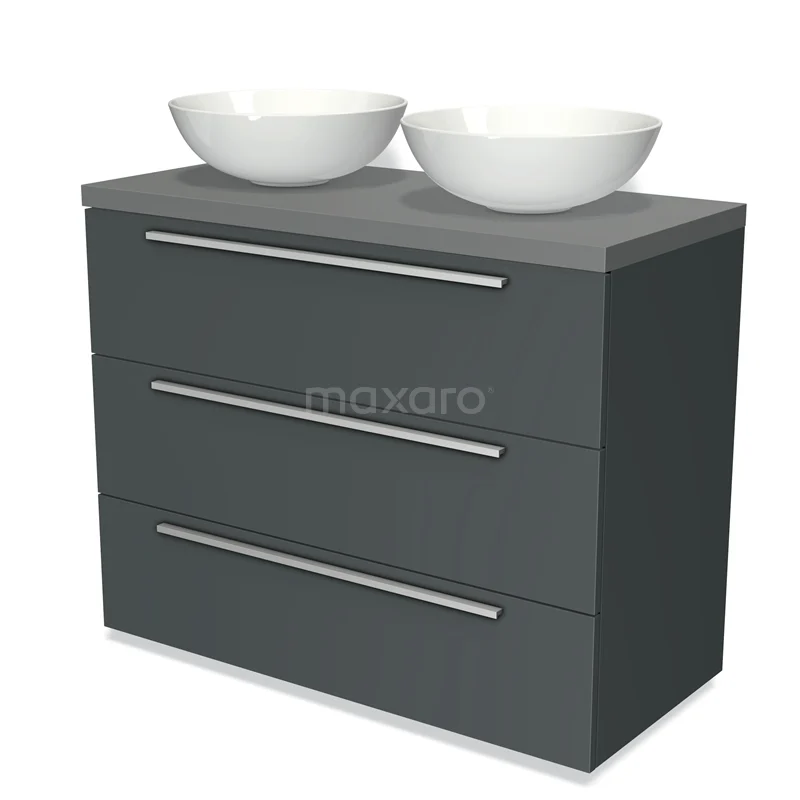 Modulo Plato Vanity units for countertop basin | 100 cm Dark grey Flat front Mid grey worktop 3 drawers BMK19-00618