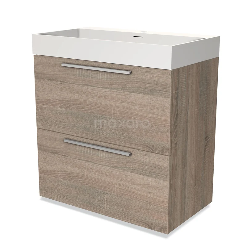 Wooden bathroom unit with two drawers and white sink, modern design. Perfect for stylish bathroom storage solutions.