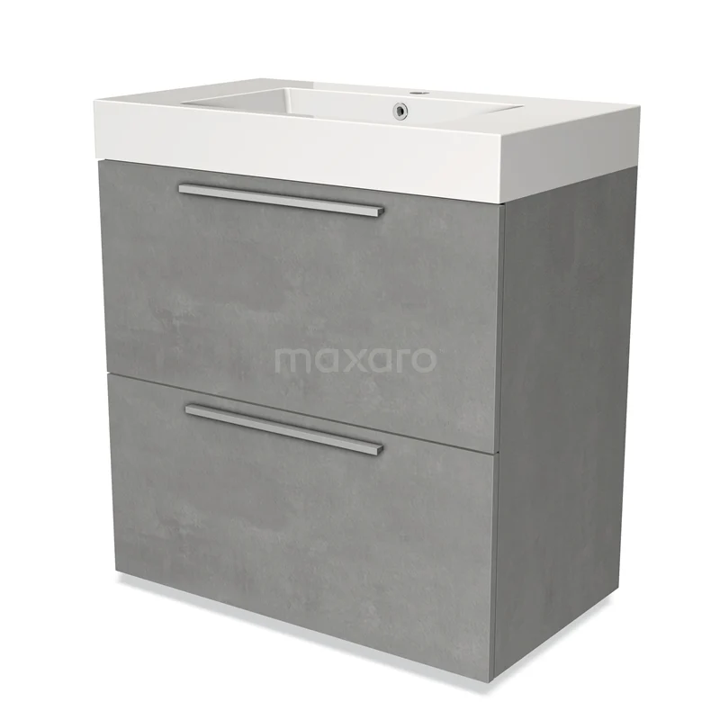 Grey bathroom unit with two drawers, including white basin; modern design, ideal for stylish bathroom storage.