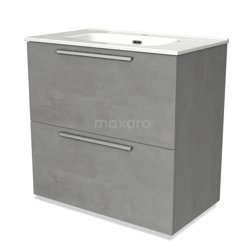 Grey Bathroom unit with two drawers, modern concrete look, integrated vanity units with basin, ideal for stylish bathroom design.