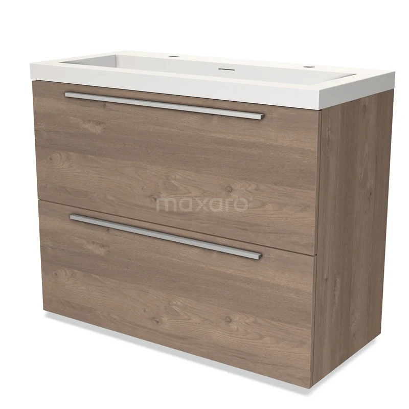 Badmöbel 100cm Modulo Mittelbraune Eiche 2 hohe Schubladen Flaches Solid Surface Waschbecken BMW13-01000 Holz Badezimmermöbel, helle Eiche Ausstrahlung, mit doppelten Schubladen und weißem keramischen Waschbecken. Modernes Design geeignet für Bäder.