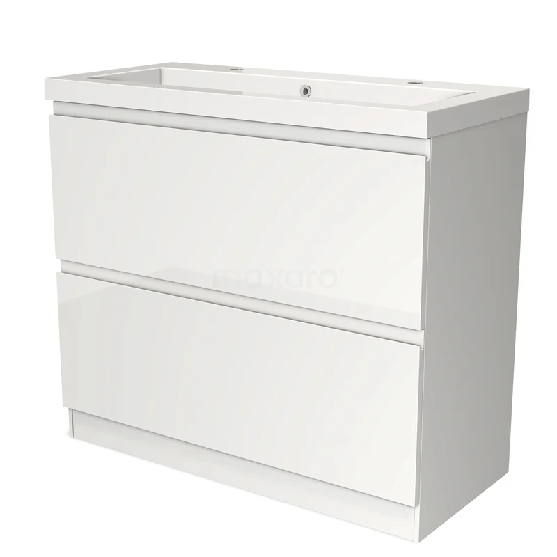 Wit badkamermeubel met dubbele lades, modern design, gemaakt van hoogwaardig materiaal, ideaal voor georganiseerde badkamerruimte.
