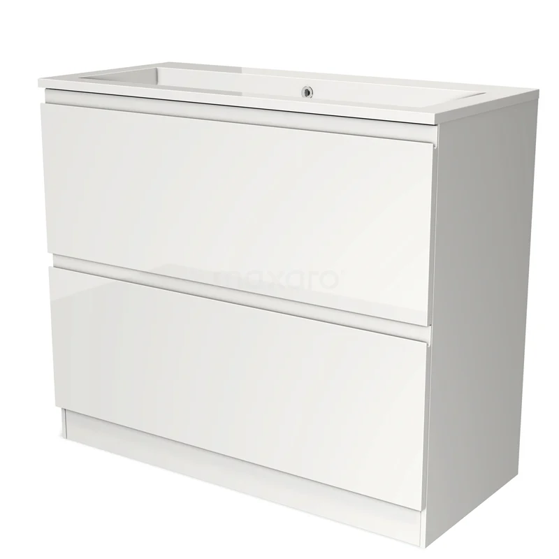 Wit badkamermeubel met twee lades, modern design, ideaal voor opbergruimte en stijl in de badkamer.