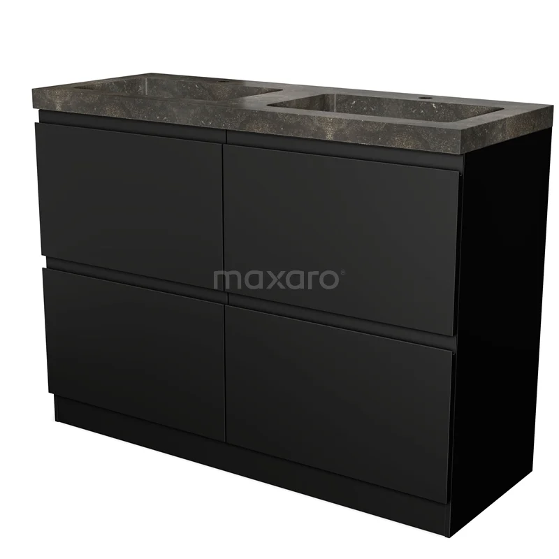 Modulo Vanity units with basin | 120 cm Matte black Handle-less front Natural stone 4 standing high drawers BMW14S-00035