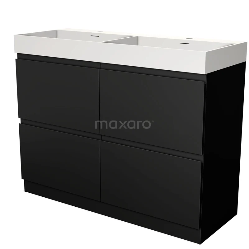 Modulo Vanity units with basin | 120 cm Matte black Handle-less front Solid surface 4 standing high drawers BMW14S-00036