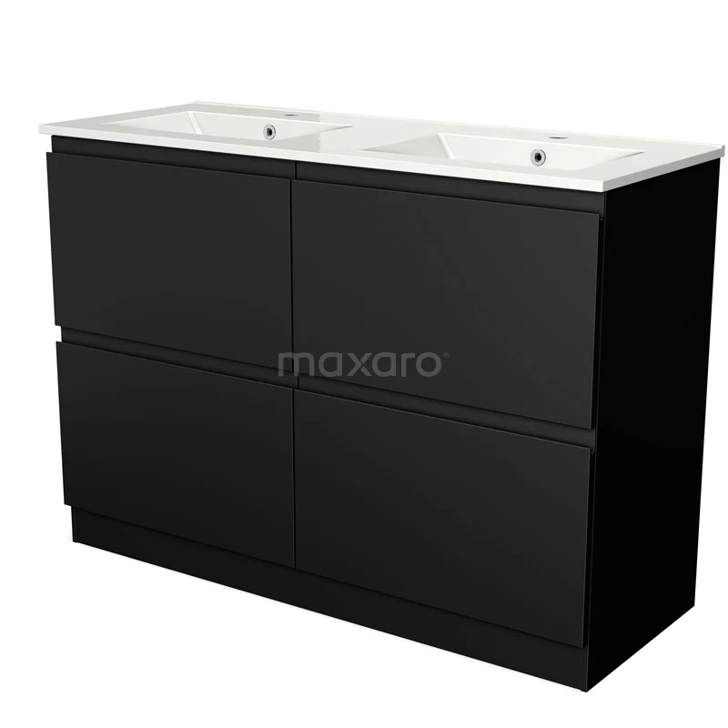 Modulo Vanity units with basin | 120 cm Matte black Handle-less front Ceramic 4 standing high drawers BMW14S-00039