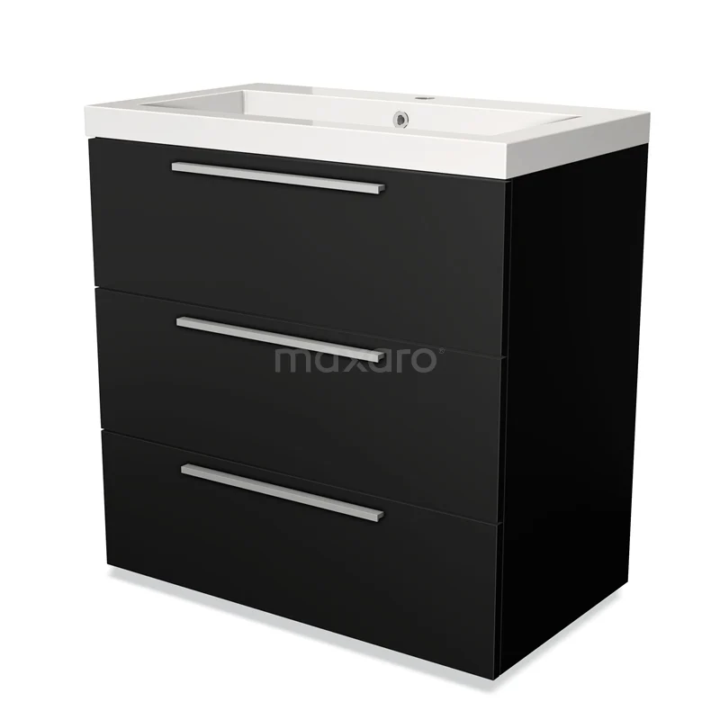 Modulo Vanity units with basin | 80 cm Matte black Flat front Mineral marble 3 drawers BMW19-00003