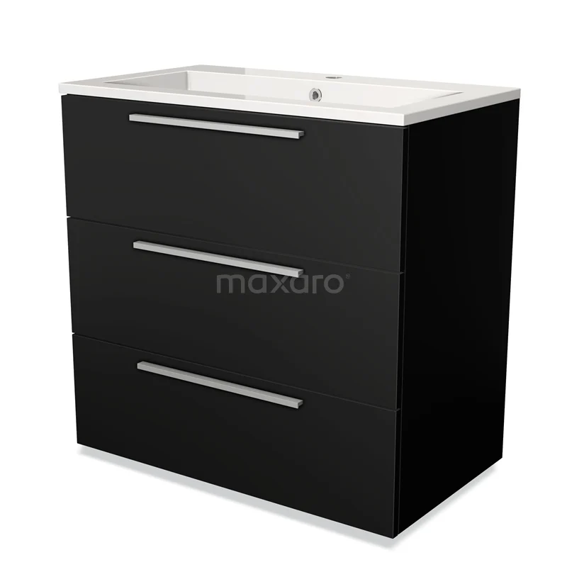 Modulo Vanity units with basin | 80 cm Matte black Flat front Mineral marble 3 drawers BMW19-00004