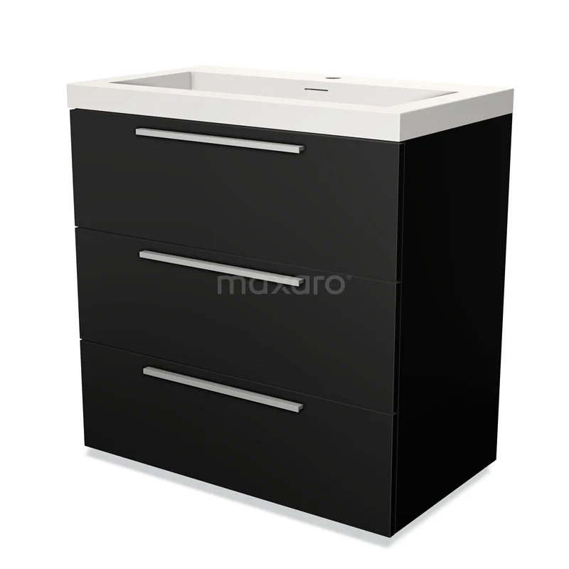 Modulo Vanity units with basin | 80 cm Matte black Flat front Solid surface 3 drawers BMW19-00005