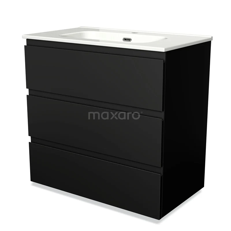 Modulo Vanity units with basin | 80 cm Matte black Handle-less front Ceramic 3 drawers BMW19-00048