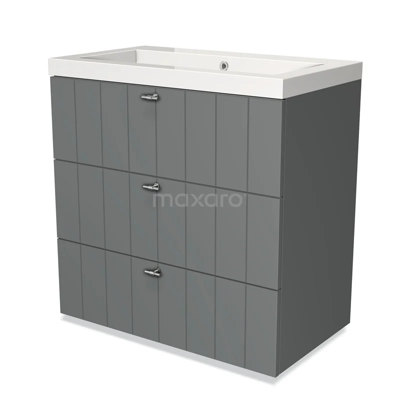 Modulo Vanity units with basin | 80 cm Mid grey Slat front Mineral marble 3 drawers BMW19-00066