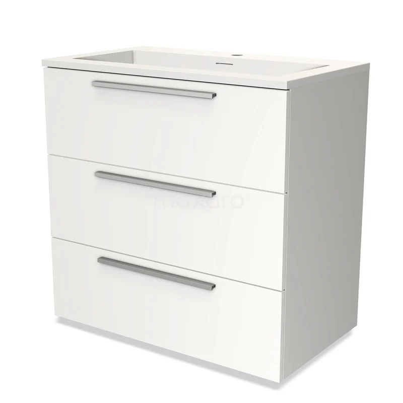 Modulo Vanity units with basin | 80 cm Matte white Flat front Solid surface 3 drawers BMW19-00150