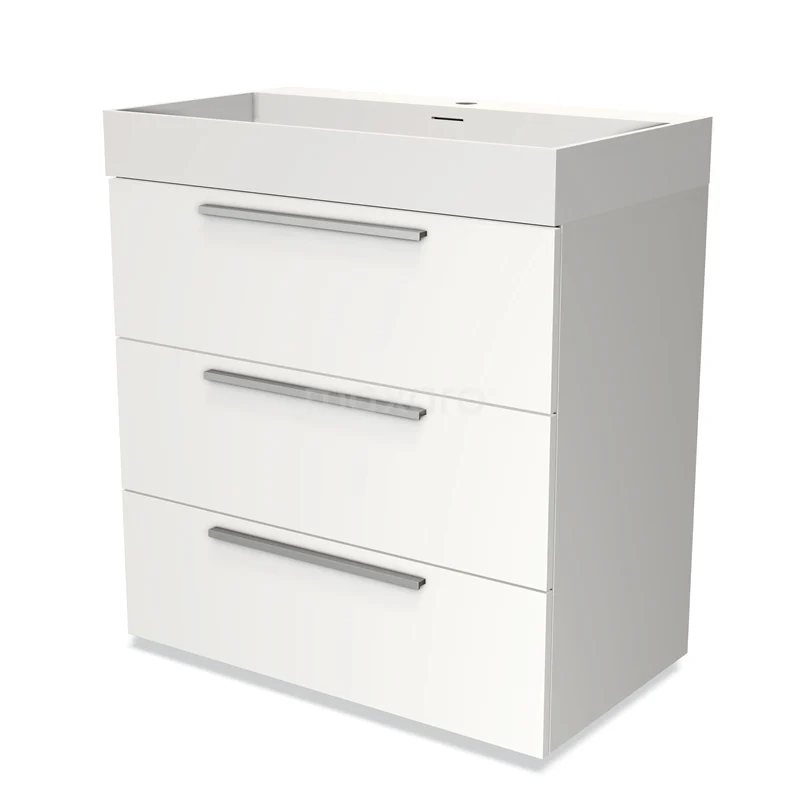 Modulo Vanity units with basin | 80 cm Matte white Flat front Solid surface 3 drawers BMW19-00152