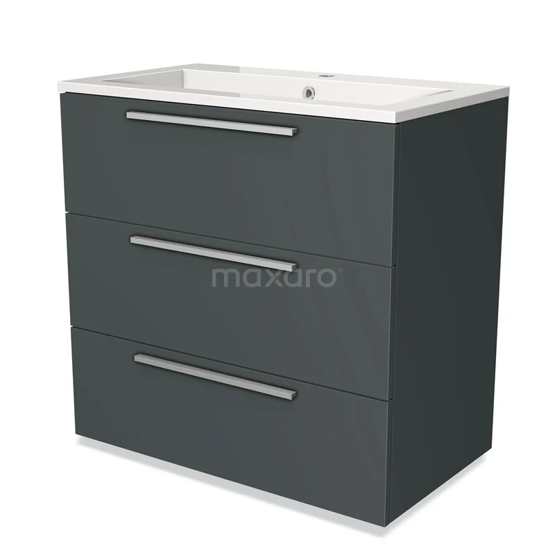 Modulo Vanity units with basin | 80 cm Dark grey Flat front Mineral marble 3 drawers BMW19-00196
