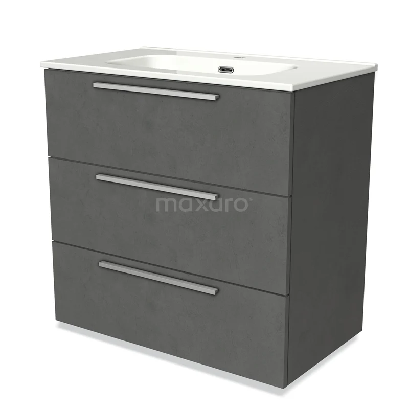 Modulo Vanity units with basin | 80 cm Dark grey concrete Flat front Ceramic 3 drawers BMW19-00512