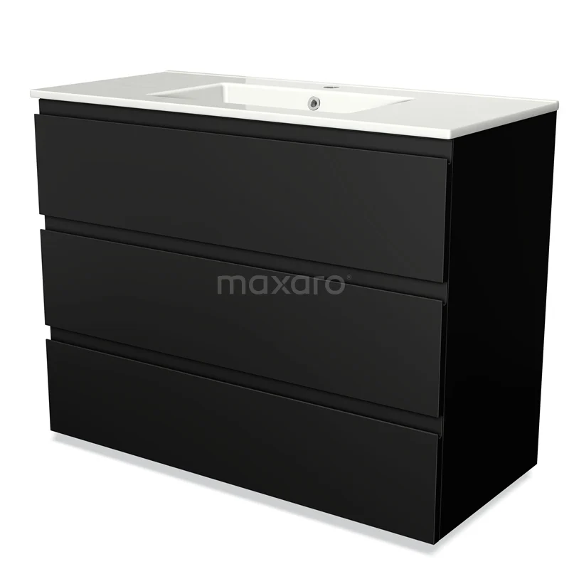 Modulo Vanity units with basin | 100 cm Matte black Handle-less front Ceramic 3 drawers BMW19-00553