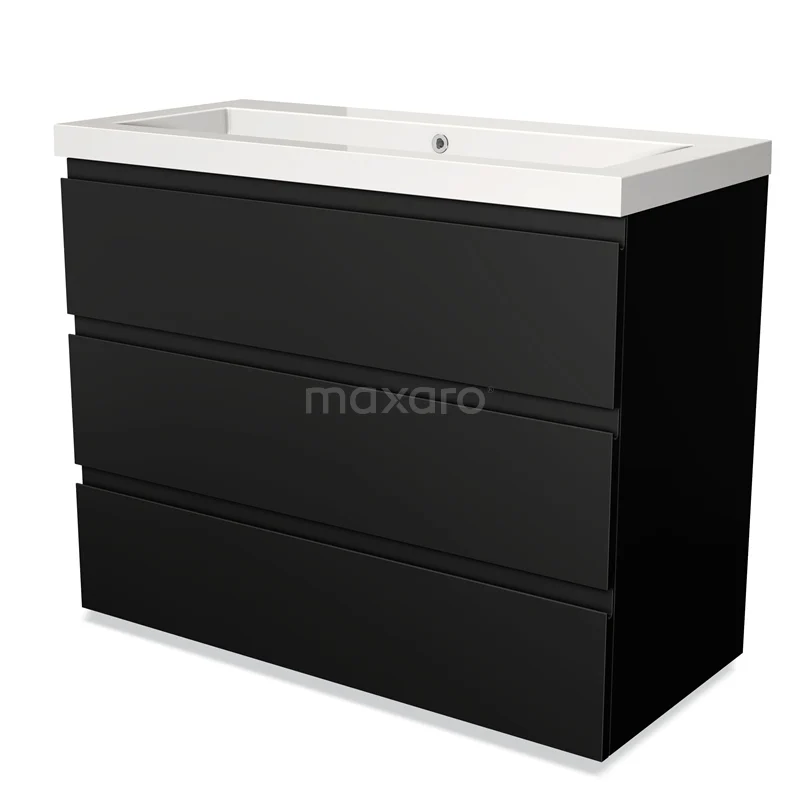 Modulo Vanity units with basin | 100 cm Matte black Handle-less front Mineral marble 3 drawers BMW19-00554