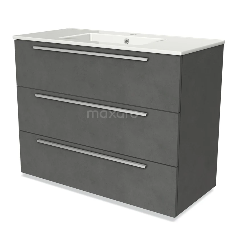 Modulo Vanity units with basin | 100 cm Dark grey concrete Flat front Ceramic 3 drawers BMW19-01133
