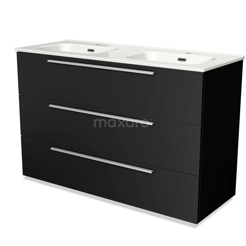Modulo Vanity units with basin | 120 cm Matte black Flat front Ceramic 3 drawers BMW19-01166
