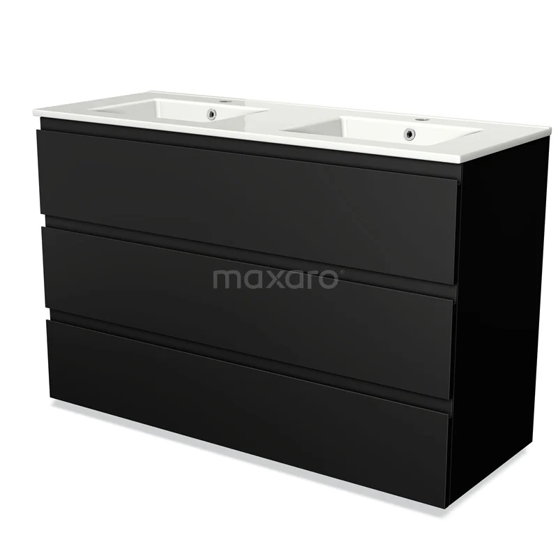 Modulo Vanity units with basin | 120 cm Matte black Handle-less front Ceramic 3 drawers BMW19-01181