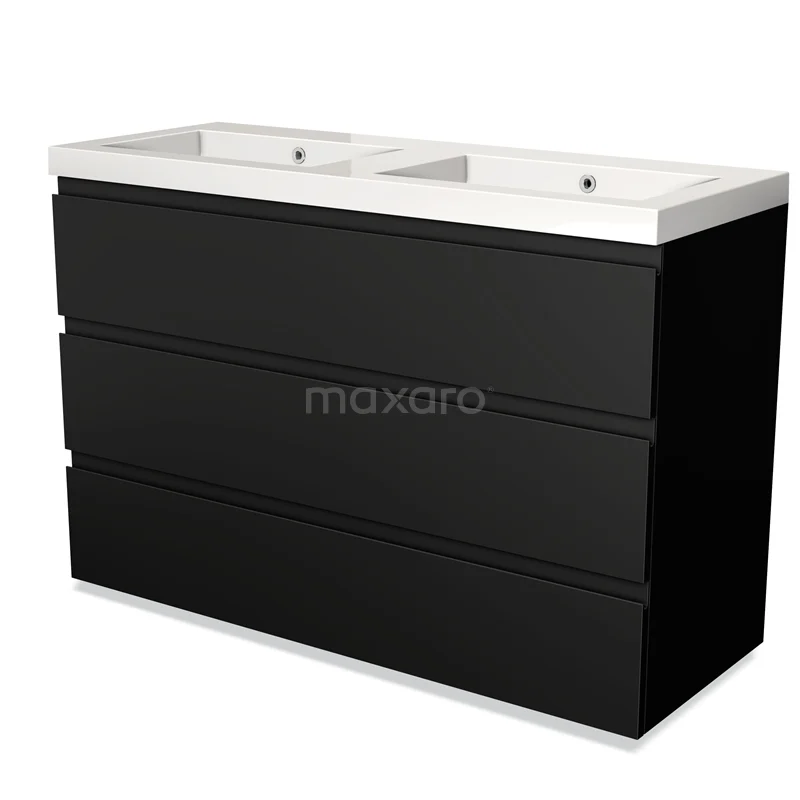 Modulo Vanity units with basin | 120 cm Matte black Handle-less front Mineral marble 3 drawers BMW19-01182