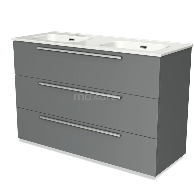 Modulo Vanity units with basin | 120 cm Mid grey Flat front Ceramic 3 drawers BMW19-01208