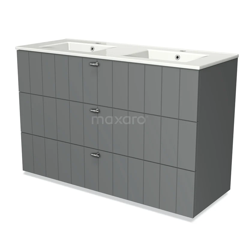 Modulo Vanity units with basin | 120 cm Mid grey Slat front Ceramic 3 drawers BMW19-01209