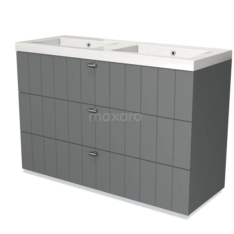 Modulo Vanity units with basin | 120 cm Mid grey Slat front Mineral marble 3 drawers BMW19-01210