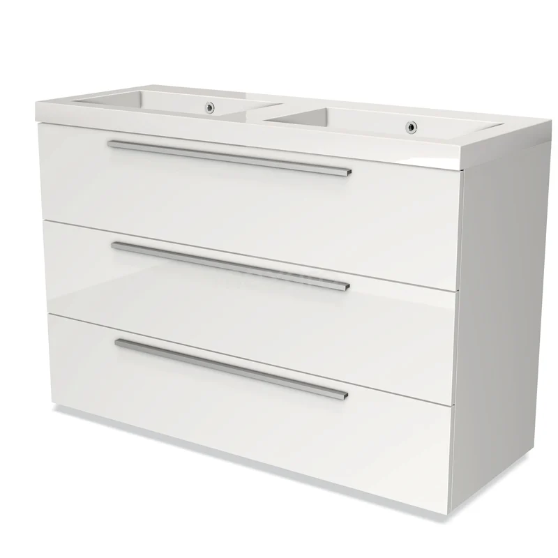 Modulo Vanity units with basin | 120 cm High-gloss white Flat front Mineral marble 3 drawers BMW19-01238