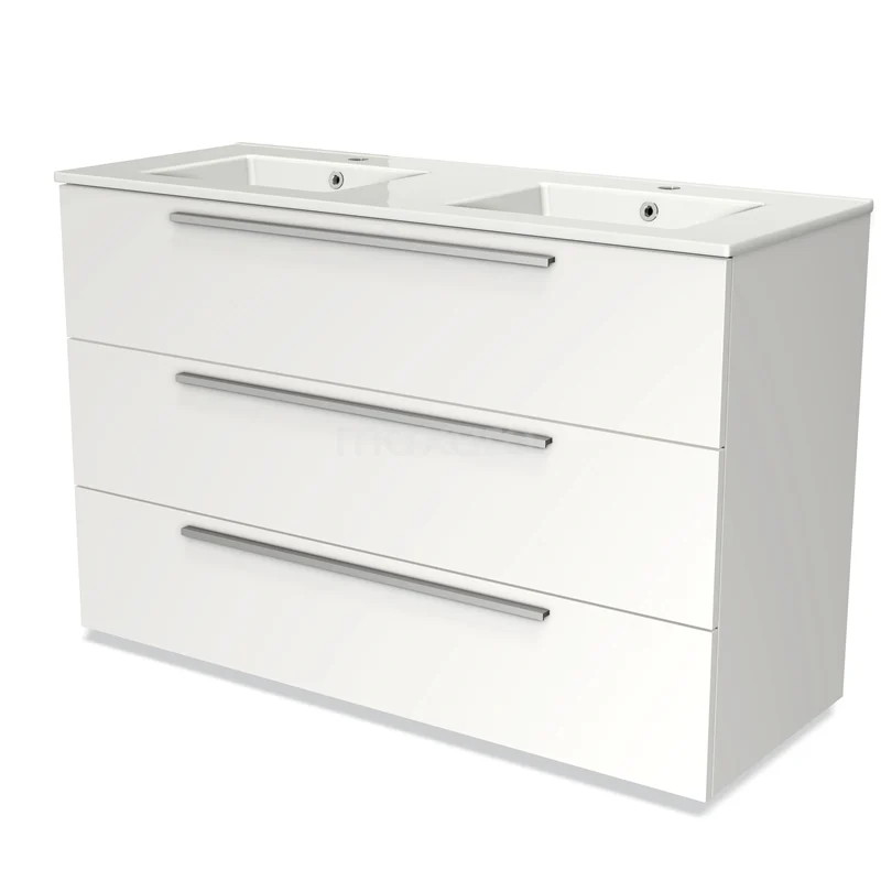 Modulo Vanity units with basin | 120 cm Matte white Flat front Ceramic 3 drawers BMW19-01279