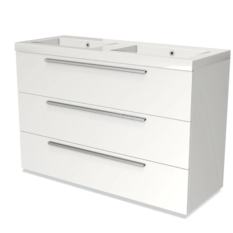 Modulo Vanity units with basin | 120 cm Matte white Flat front Mineral marble 3 drawers BMW19-01280