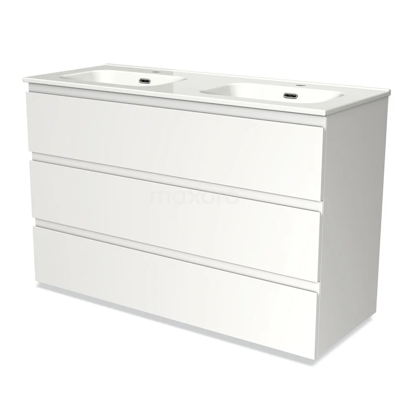 Modulo Vanity units with basin | 120 cm Matte white Handle-less front Ceramic 3 drawers BMW19-01320
