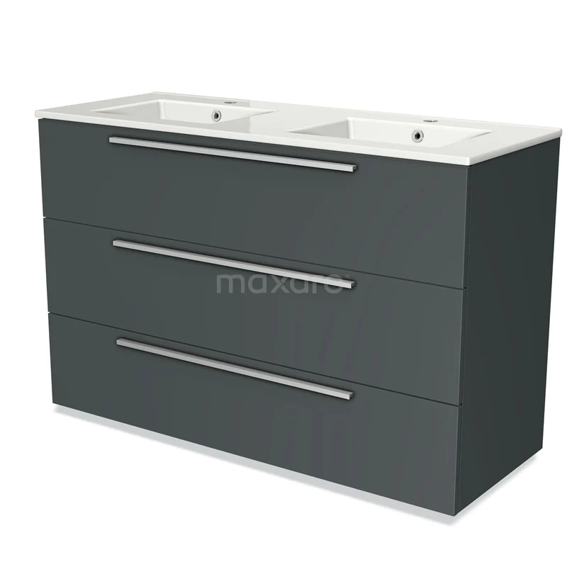 Modulo Vanity units with basin | 120 cm Dark grey Flat front Ceramic 3 drawers BMW19-01321